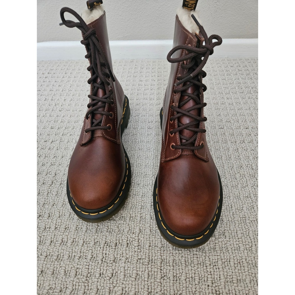 Dr. Martens 1460 Serena Boot Womens 8 Brown Excellent Fur Lined Leather Combat